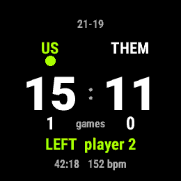 Badminton Score, Forerunner 255, screen 1