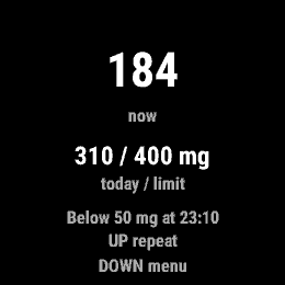 Caffeine Log, Forerunner 255, screen 1