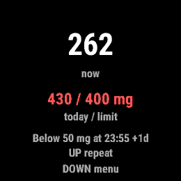 Caffeine Log, Forerunner 255, screen 2