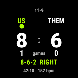 Pickleball Score, Forerunner 255, screen 1