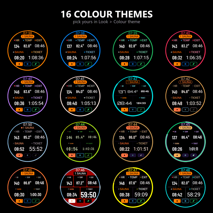 Sauna Session PRO, 16 colour themes