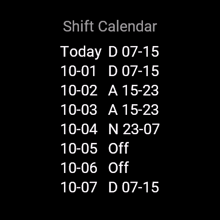 Shift Calendar, fenix 8 47 mm, screen 1