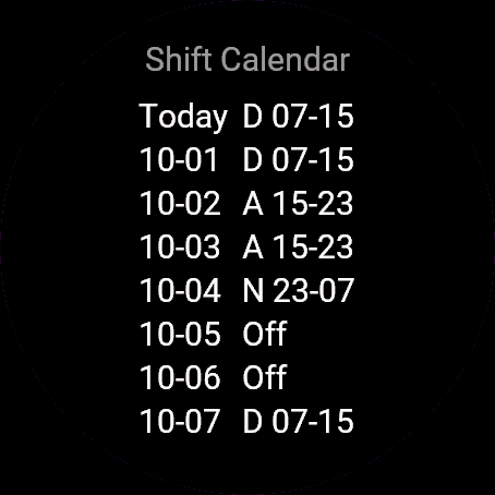 Shift Calendar, Venu 3, screen 1