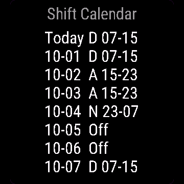 Shift Calendar, Venu Sq 2, screen 1