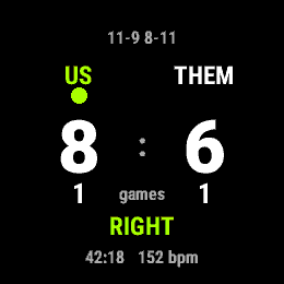Squash Score, Forerunner 255, screen 1