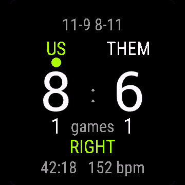 Squash Score, Venu Sq 2, screen 1