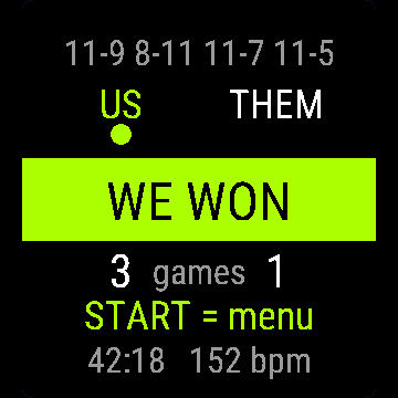 Squash Score, Venu Sq 2, screen 2