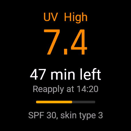 Sunscreen Timer, fenix 8 47 mm, screen 1