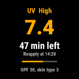 Sunscreen Timer, Forerunner 255, screen 1