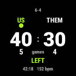 Tennis Score, Forerunner 255, screen 1