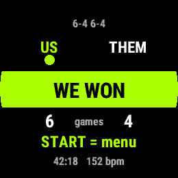 Tennis Score, Forerunner 255, screen 2